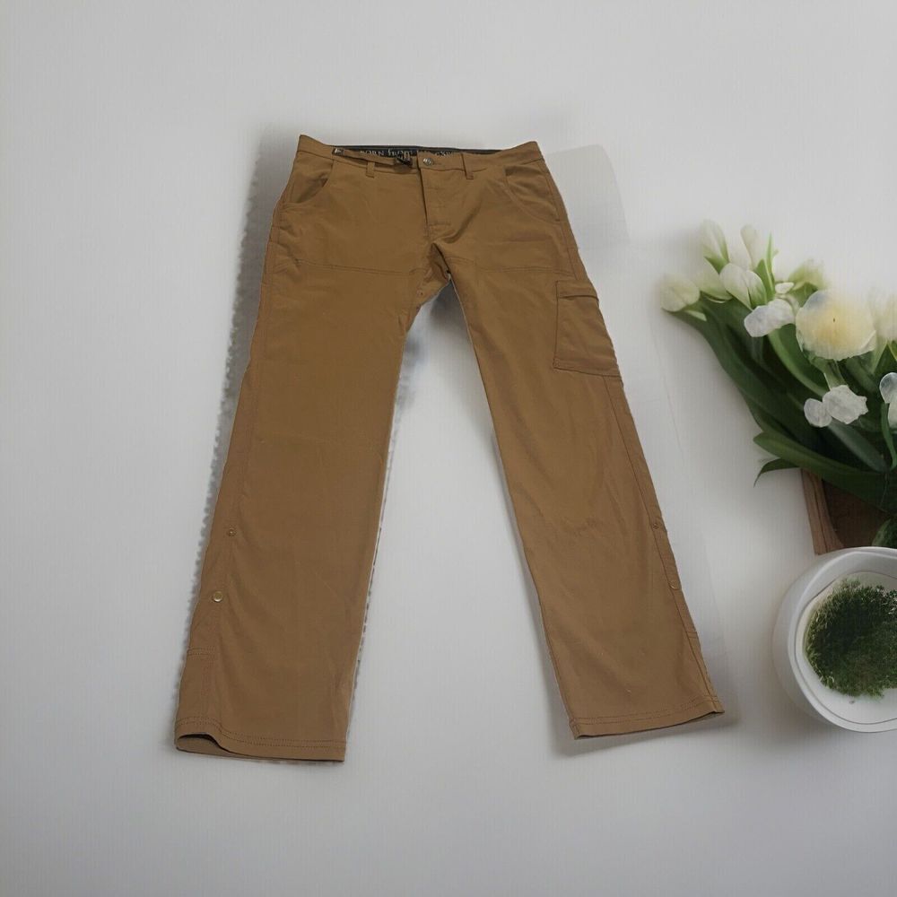 Prana Men Stretch Brown Straight Fit Cargo Pants 36x32 Hiking Performance Casual